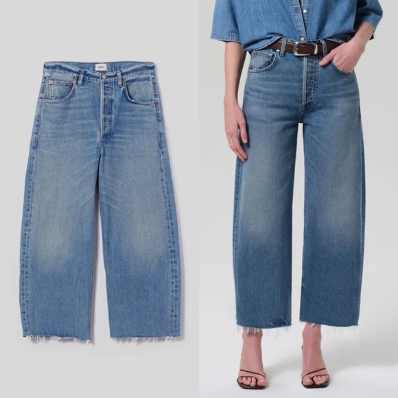 Citizens of Humanity Ayla Raw Hem Cutoff Wide Leg Barrel Jeans - Picture 1 of 10